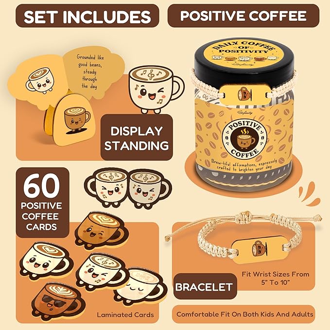 Stofinity Emotional Support Coffee Jar With 60 Affirmation Cards, Cute Coffee Lover Gifts For Women And Men, Funny Birthday Gifts For Best Friend, Girlfriend, Coworkers