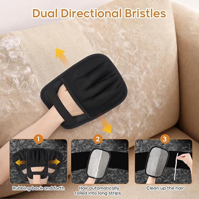 Pet Hair Removal Glove for Cats & Dogs 【2Pcs】, Upgraded Five-Finger Electrostatic Pet Hair Gloves, Reusable Magic Brush Pet Hair Remover Tool for Laundry, Couch, Carpet, Car Seat, Clothing