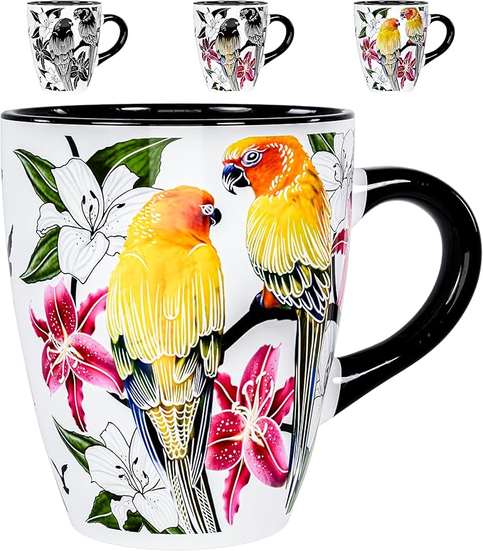 Color Changing Bird Coffee Mug 12oz – Heat Sensitive Ceramic Cup with Floral Reveal – Gifts for Bird Lovers, Unique Coffee Mugs for Women, Christmas Holiday Gift, Perfect for Coffee, Tea or Cocoa