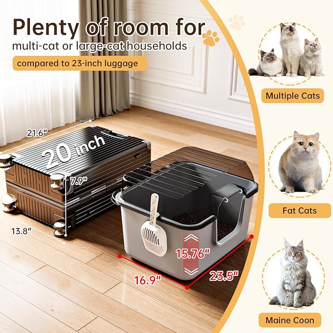 Oneluck XXXL Cat Litter Box with Lid,Extra Large Cat Litter Box for Big & Multiple Cats, Removable Transparent Cover, Anti-Urine Leakage | High Sided & Includes Litter Mat & Scoop