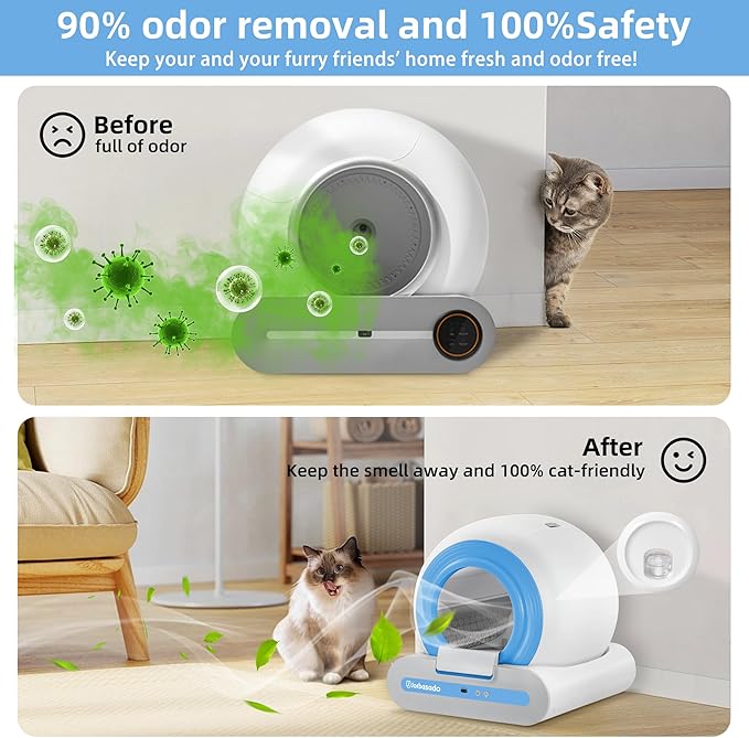 Odor Removal Box and 3 Bottles of Odor Removal Refill Liquid Odor Eliminator Exclusive for Self-Cleaning Cat Litter Box Cat Toilet Odor Control for Cat Litter Box