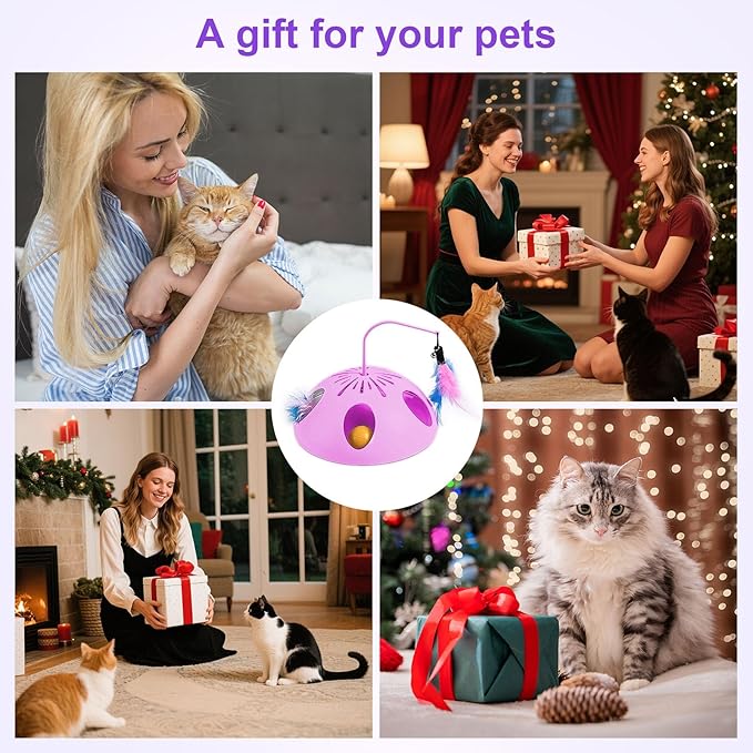 Cat Toys 3in1 Automatic Interactive Cat Toy for Indoor Cats,Interactive Kitten Toy, Fluttering Feather, Track Balls, Rotating Track Feather Enrichment Kitty Toys (Pink)