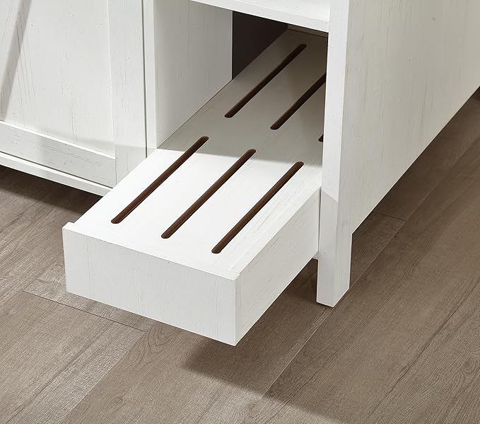 Large Cat Litter Enclosure with Litter Collector, Enclosure for self-Cleaning Litter Boxes,Adjustable Shelf for Dog Proof,Outlet,Locks Added for cat,Cat Washroom Cabinet,Antique White
