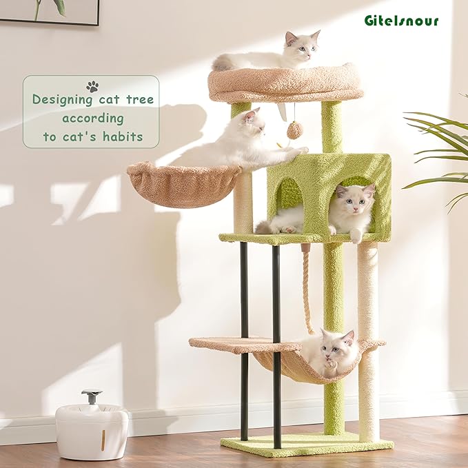 Gitelsnour Cat Tree, Cat Tower for Indoor Cats, 43.3 inch Cactus Cat Tree Tower with Sturdy Steel Tube, Hammock, Cat Condo for Small Cats and Kittens, Scratching Post, GCT004SGY