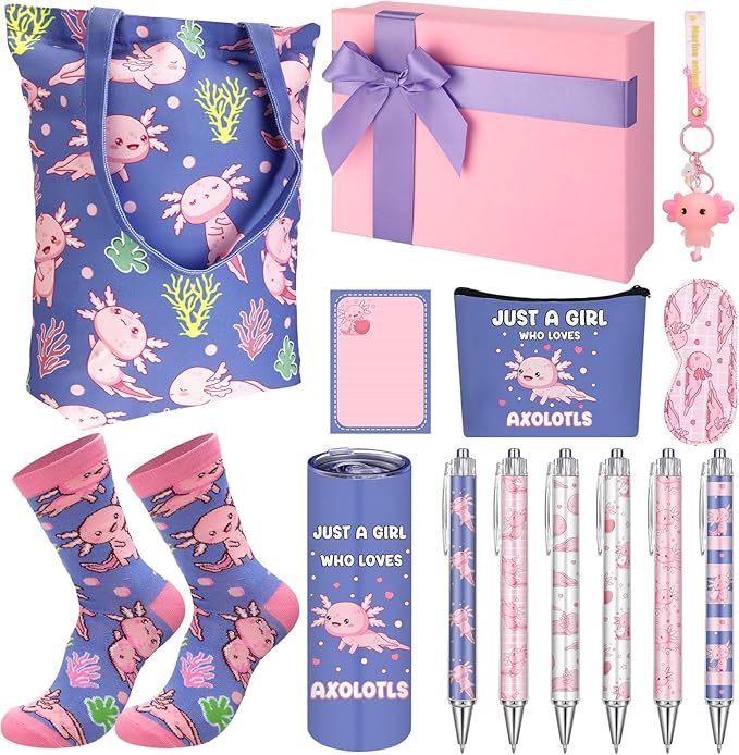 Wonderjune 14 Set Axolotl Lover Gift Set, Axolotl Gifts for Girls Cute Birthday Graduation Gifts for Her, Gift Baskets for Axolotls Lover Friends, Girls, Daughters, Sister