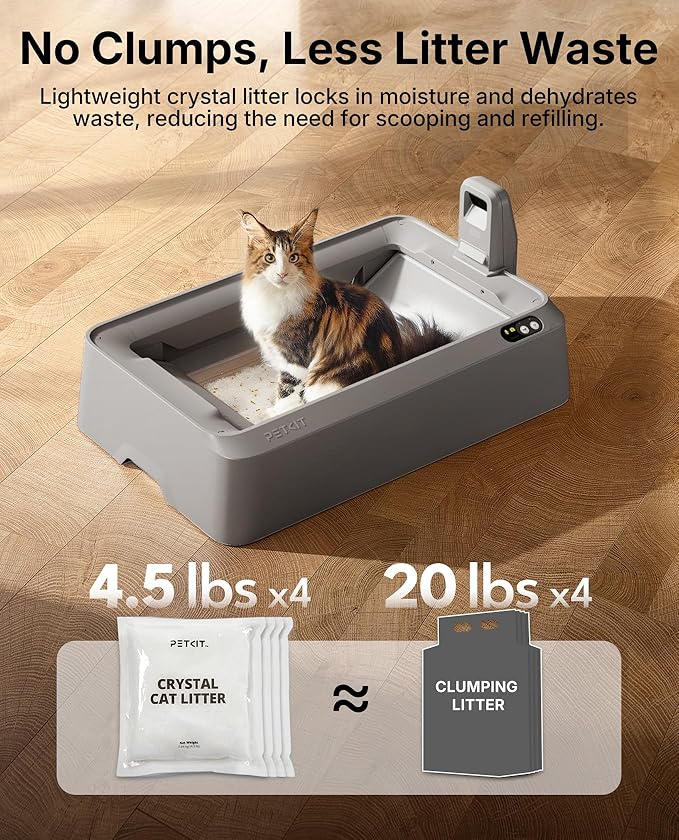 PETKIT Crystal Cat Litter with Tray, Suitable for Purobot Crystal Duo Automatic Litter Box, Dust-Free Mess-Free No Refilling, Odor Control (White-Original Unscented, 4.5 lb×4 Packs)