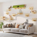 Cat Wall Shelves, 16-in-1 Solid Wood Wall-Mounted Cats Furniture Set with Scratching Post, Cat Climbing Wall Systems with 40''L Tunnel, Step, Condo, House, Bridge Ladder, Cats Shelf Furniture