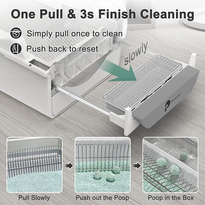 Self-Cleaning Cat Litter Box for Large and Multiple Cats,Semi-Automatic Cleaning Litter Box,Odor Control,Pull and Scoop,Lid Design,Easy to Clean,No semll,Large Capacity Kitty Litterbox