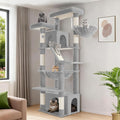 Hzuaneri Large Cat Tree, 72 Inch Tall Indoor Cat Tower for 6 Large Cats, Corner Climbing Activity Pet Condo with 2 Large Platforms/2 Cats House/6 Scratching Post/1 Hanging Basket, Light Gray MS18318LG