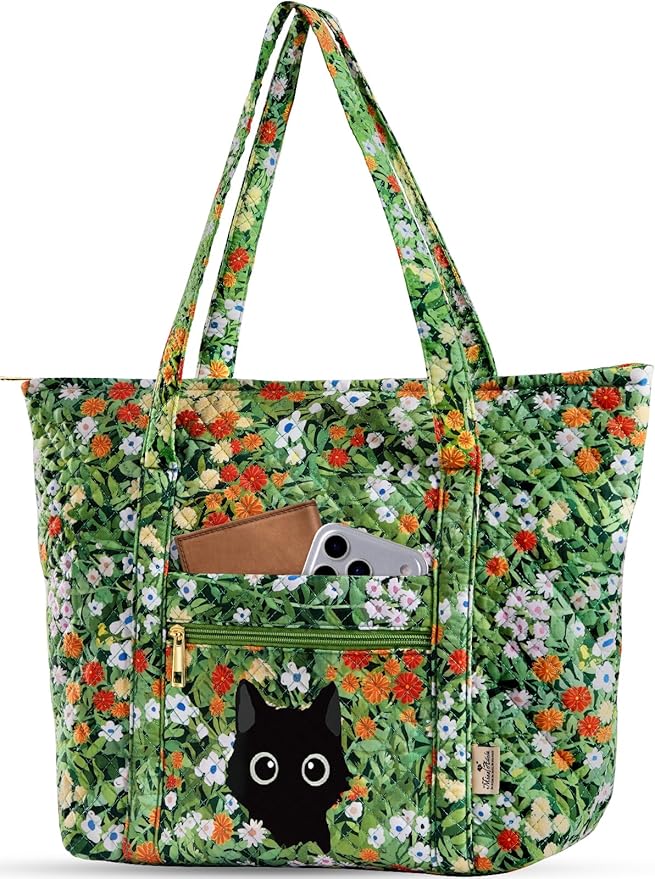 Miss Adola Quilted Tote Bag with Zipper - Laptop Tote Bag for Women, Large Capacity with Pockets for Work Teacher Travel