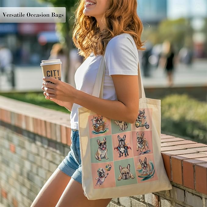 Pets Lover Gifts Tote Bag for Women, Dogs Cats Bee Aesthetic Canvas Bag with Inner Pocket