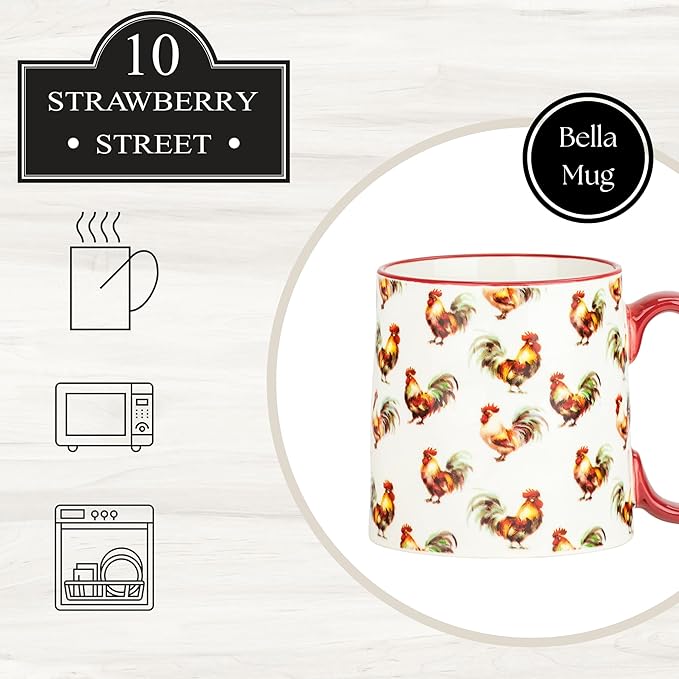 10 Strawberry Street Bella Mug Traditional Rooster, Set of 4