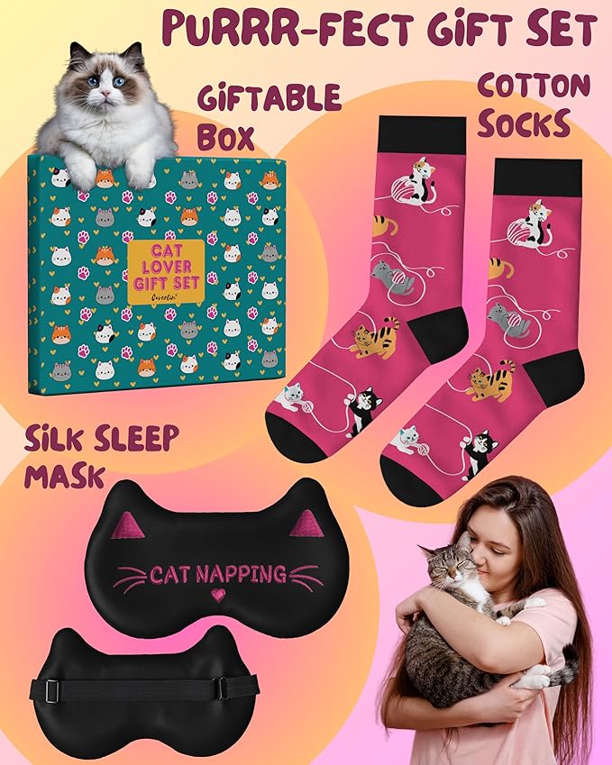 Cavertin Women's Novelty Socks with Gift Box Cat Lover Dog Mom Book Lover Cat Mom Llama Unicorn Sloth Corgi