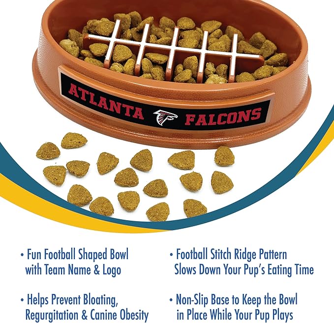 NFL Super-Bowl Atlanta Falcons Slow Feeder Dog & Cat Bowl. Football Design for Healthy Digestion. Non-Slip for Large & Small Pets