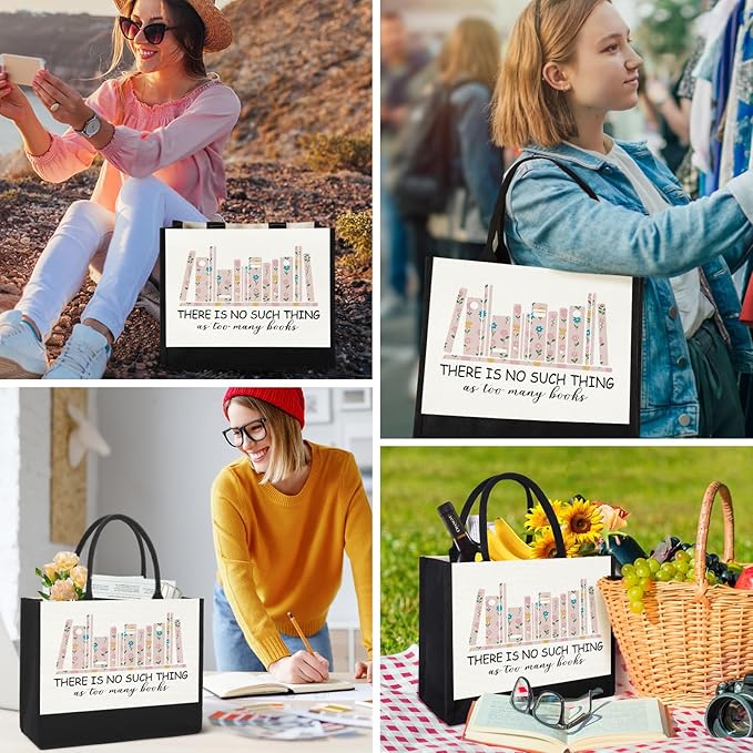 GevGuxLuo Canvas Tote Bag for Women, Cute Book Lover Gifts for Women, Book Lover Gifts Aesthetic Tote Bag Reusable Bag, Birthday Christmas Gift Bookish Gift for Reader Librarian Who Loves Books