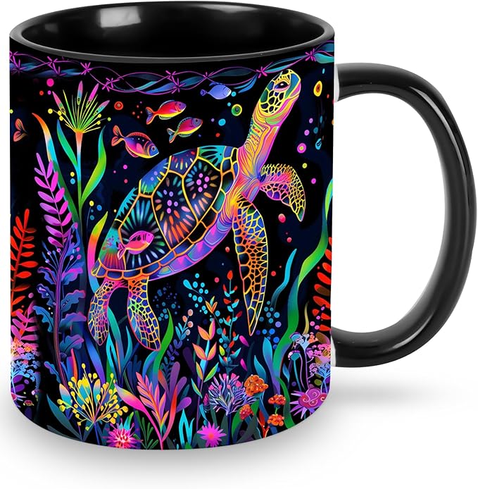 Sea Turtle Coffee Mug Funny Ceramic Tea Cup Novelty Presents for Women Men Home and Office Birthday Microwave Dishwasher Safe 11oz
