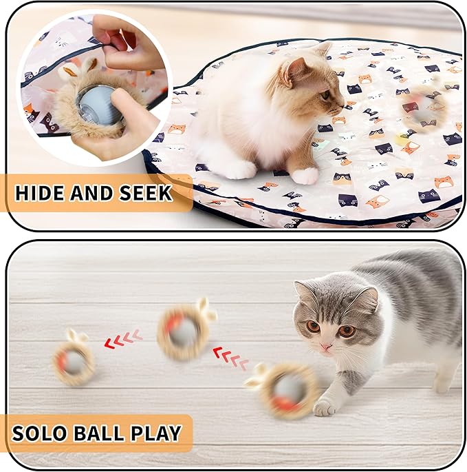 2 Packs Interactive Cat Toy Ball - Automatic Moving Cat Toys for Indoor Cats, USB-C Charging & Self-Rolling Hunting Game Toy with Quiet Motor, Fast Moving Ball in Cat Play Mat