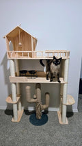 Wood Cat Tree for Automatic Litter Box, 60.2 Inch Tall Modern Cat Tree Tower with Litter Box Enclosure, Multi-Level Wooden Cats Tower Furniture with Scratching Posts, Condo House for Indoor Cats C4