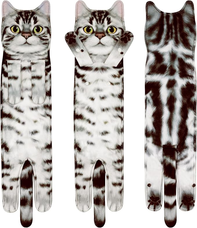 Funny Hand Towels for Bathroom Kitchen Decor - Cute Cat Hanging Hand Towel Kitchen Gadgets - Unique Housewarming Birthday Christmas Cat Lover Gift Ideas for Women Mom Lady Adults