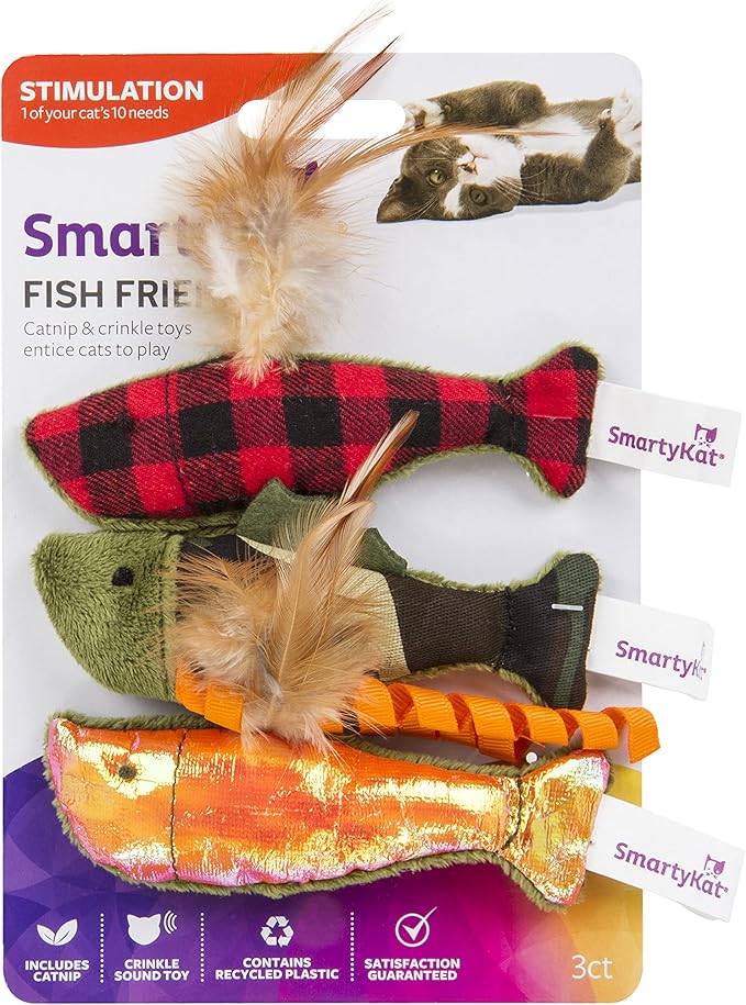 SmartyKat (3 Count) Fish Friends Crinkle Catnip Cat Toys - Multi Color, 3 Count