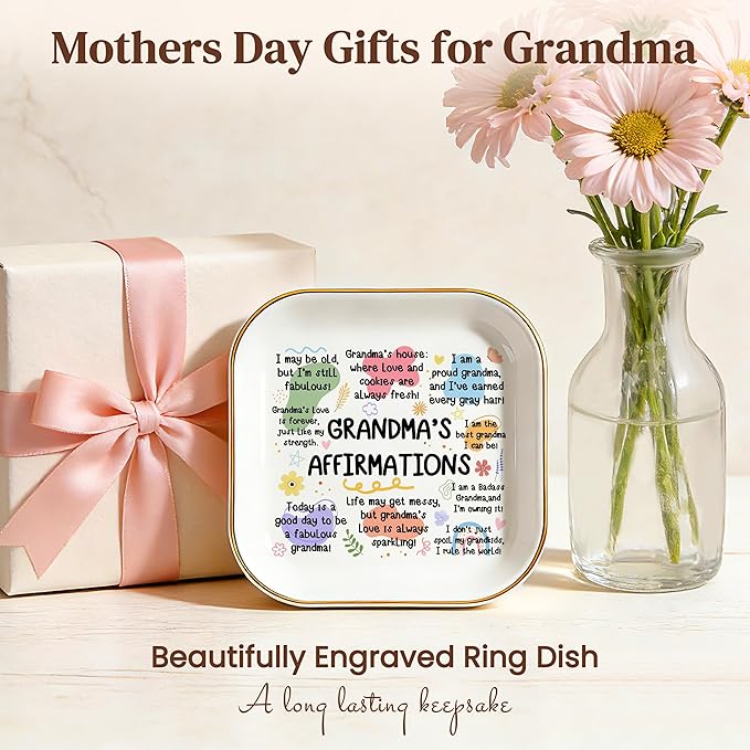 PUDDING CABIN Grandma Gift: Grandma's Affirmations Jewelry Dish - Today is a good day to be a fabulous Grandma! - Gifts for Grandma Mother’s Day, Birthday, Christmas & Wedding