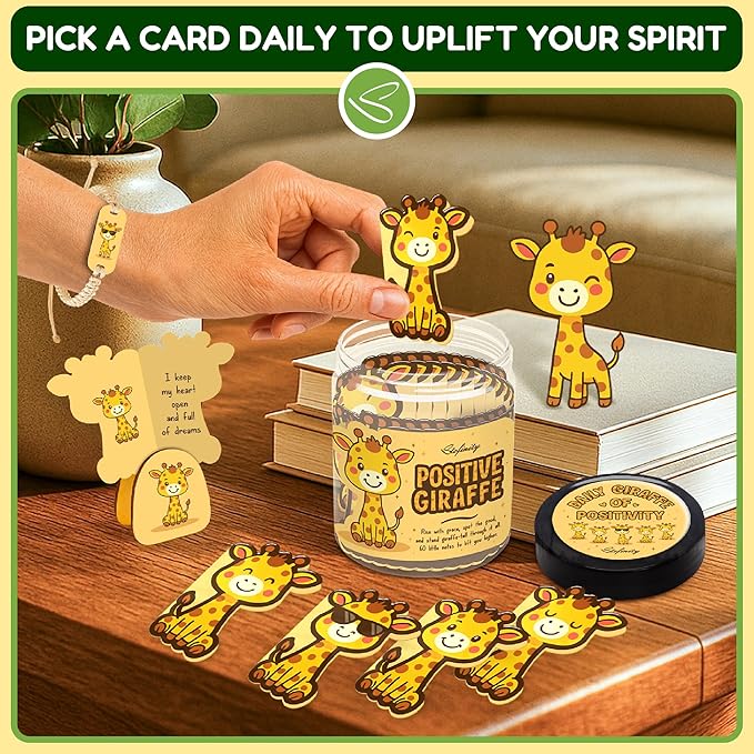 Stofinity Positive Giraffe Gifts For Women - Motivational Affirmation Jar With 60 Affirmation Cards For Women, Inspirational Quotes Cool Friend Birthday Gifts Ideas, Cute Giraffe Desk Accessories