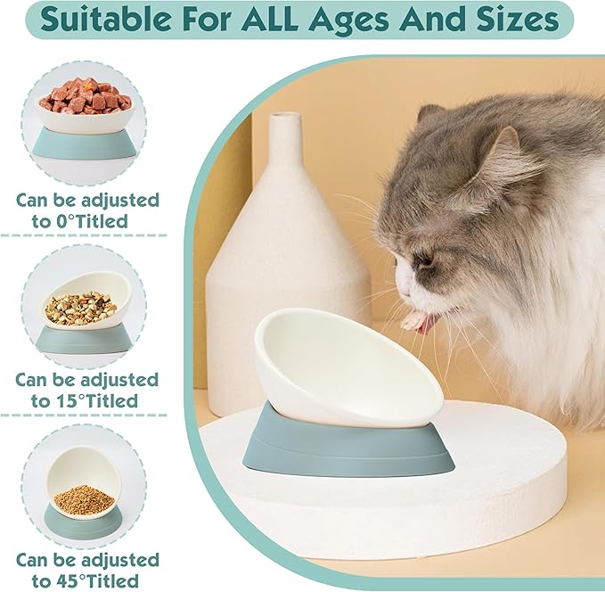 French Bulldog Food Bowl- Slanted Tilted Pug Food Water Bowl,Cat Bowl- Feeder for Frenchie/Shih Tzu/Flat Faced Small Dogs/Puppies/Cats (Green, 4 Cup)