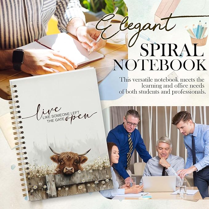 Highland Cows Spiral Notebook, Motivational Gifts for Cow Lover Women Men, Live Like Someone Left the Gate Open, 5.5x8.3 Inch - A20