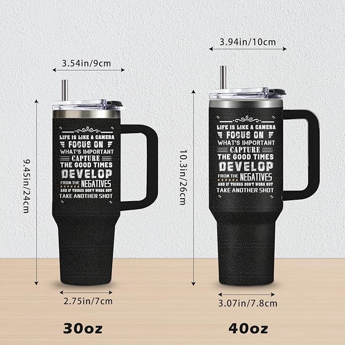 Photographer Gifts for Women Men Tumbler with Handle Straws 40oz Photography Lovers Camera Lens Coffee Cup Mugs, Cool Photographers Birthday Christmas Gift
