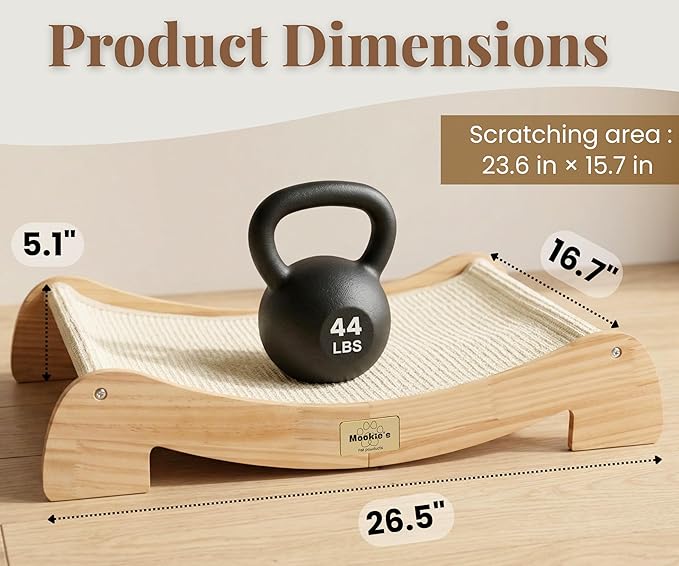 Mookie’s 26.5”x16.7” Extra Large Cat Scratcher Bed | Wooden Cat Couch with Natural Sisal | Cat Lounge Scratching Pad for Large Indoor Cats | Durable Horizontal Scratcher Furniture for Cats