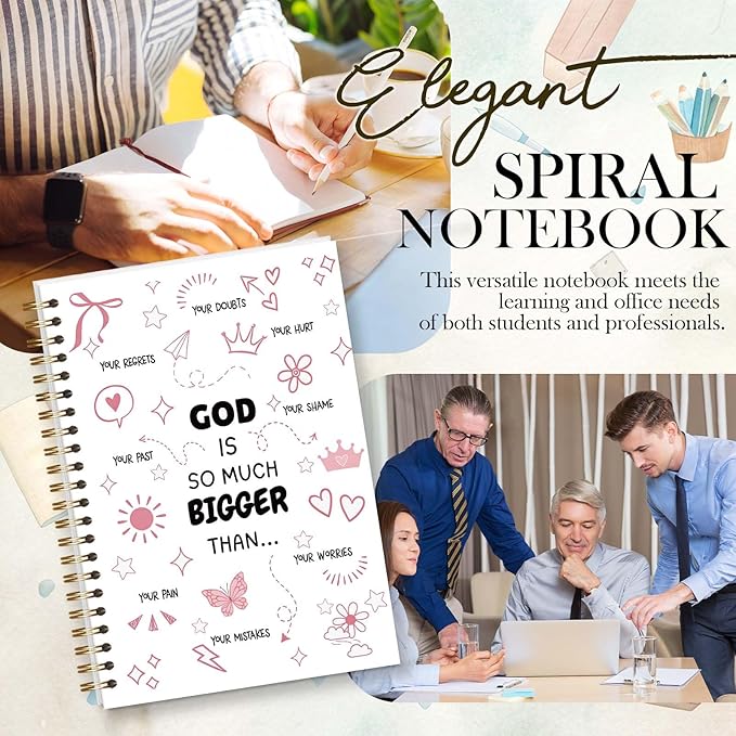 Pink Christian Spiral Notebook, God Is So Much Bigger Than Journa School Supplies, Inspirational Gifts for Catholic Women Girls, 5.5x8.3 Inch - A09