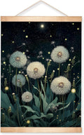 HEYJEEPER Dreamy Dandelion Wall Art, Night Botanical Firefly Linen Poster, Whimsical Nature Aesthetic Artwork Wall Hanging Decor for Living Room or Meditation Space,Calm Home Decor Gift 14x18inch (Dandelion)