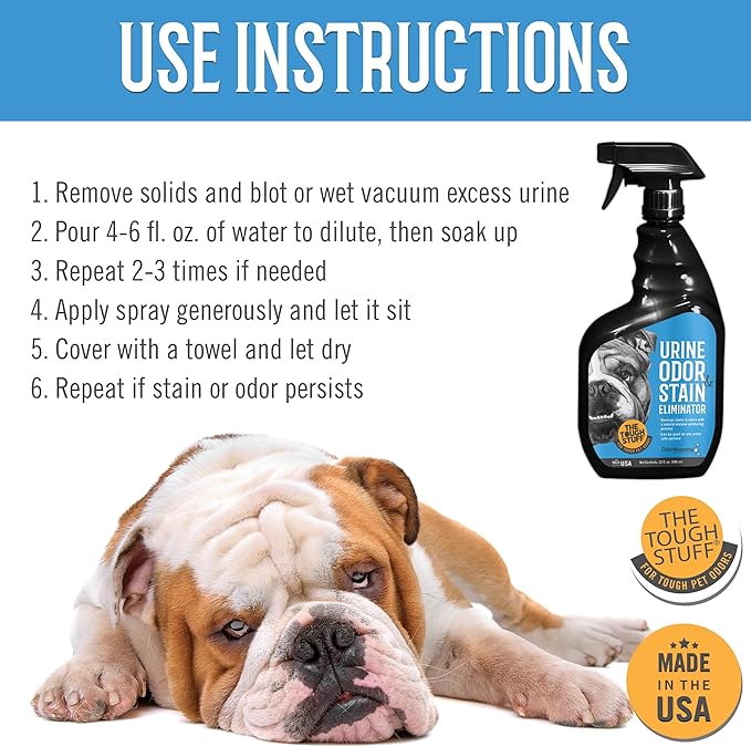 Arkwright Tough Stuff Urine Odor & Stain Eliminator Spray - Pet Safe Enzyme-Based Non-Toxic Cleaner for Floors, Carpets, and Furniture, 32 Fl. Oz. Spray Bottle, Fresh Scent