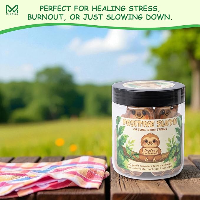 Miarita Positive Sloth Jar – 60 Affirmation Cards for Anxiety & Self Care - Sloth Gifts For Women, Teacher Appreciation Gifts For Women, Birthday Gift for College Friend