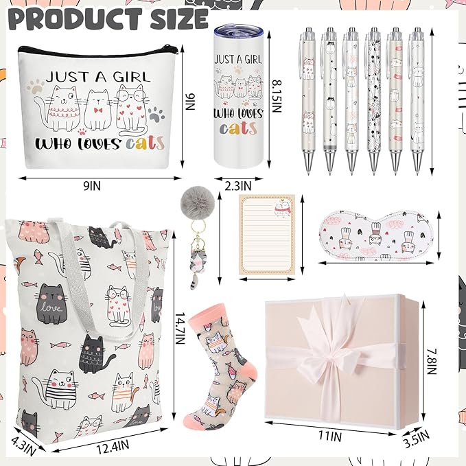 Wonderjune 14 Set Cat Lover Gift Basket, Cat Mom Gifts for Women Birthday Mother's Day Presents for Her Friends Mom Sister Wife Coworkers Daughter Aunt