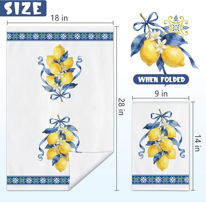 Hexagram Lemon Kitchen Towels Set of 2, Lemon Decor Gifts for Women, Funny Cute Housewarming Dish Hand Towels for Home Kitchen Decor