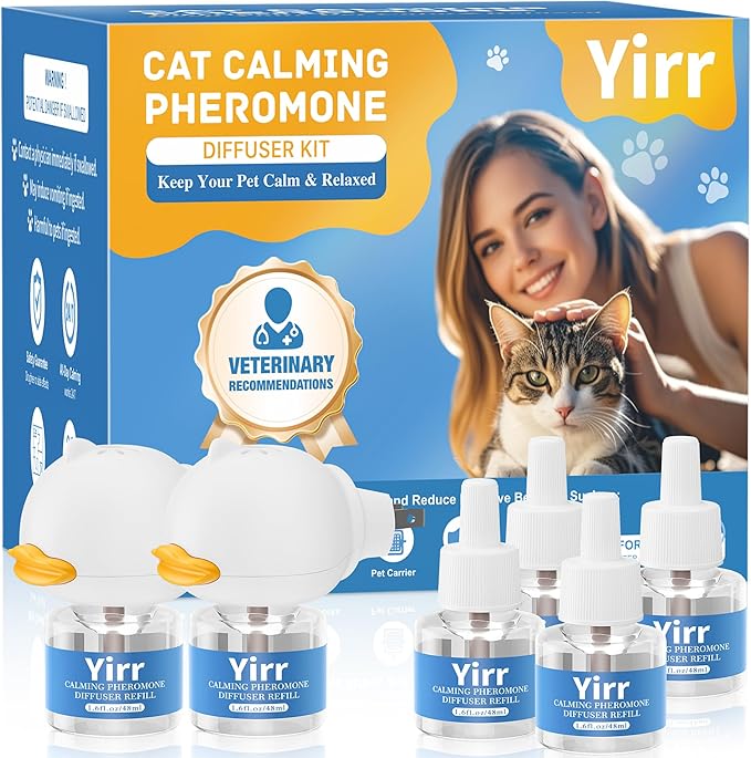 Cat Calming Diffuser, 6 in 1 Kitten Pheromones Calming Diffuser, Multicat Calming Diffuser, Relaxing Pheromone for Cat Relief Stress Anxiety Fighting Scratching, 2 Diffuser 4 Refill(48ml)