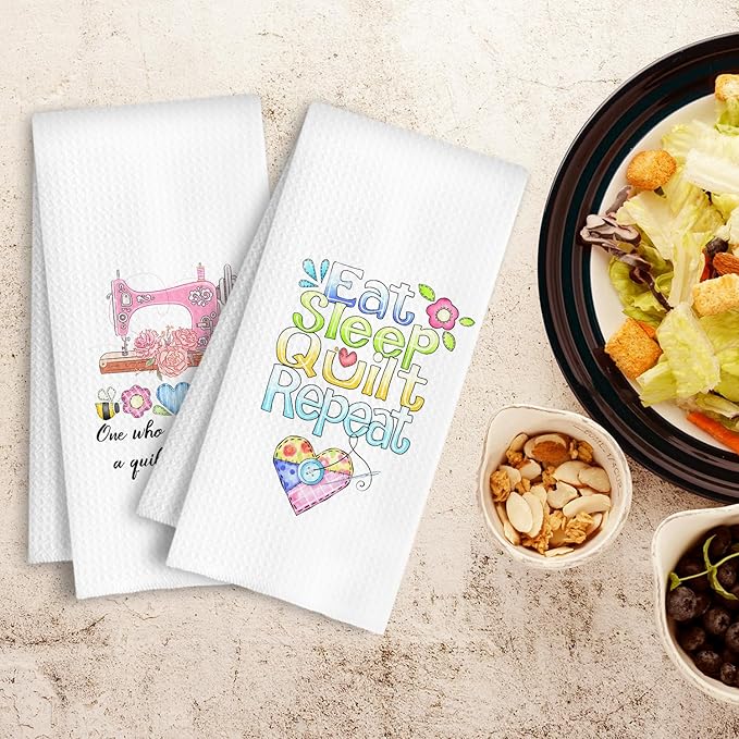Quilters Gifts Kitchen Towels, Gifts for Sewing Quilting Lovers Dish Tea Towels, Gift for Sewers Women Decorative Hand Towel for Bathroom Kitchen, 16x24 Inches Set of 2