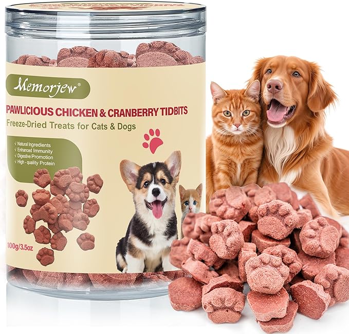 Memorjew 25PCS Chicken & Goat Milk Freeze- Dried Lollipops｜Individually Wrapped, Portable Dental Food for Dogs & Cats (Chicken Flavor 100g)