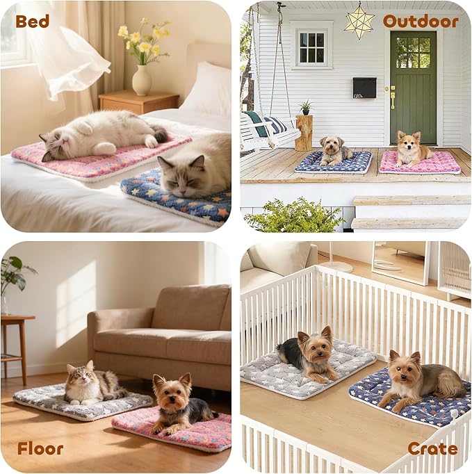 Mora Pets Cat Bed Dog Crate Pad Ultra Soft Pet Bed with Cute Star Print Washable Crate Mat for Small Dogs and Indoor Cats Reversible Fleece Dog Kennel Pad Cat Carrier Mat 14 x 17.5 inch Grey
