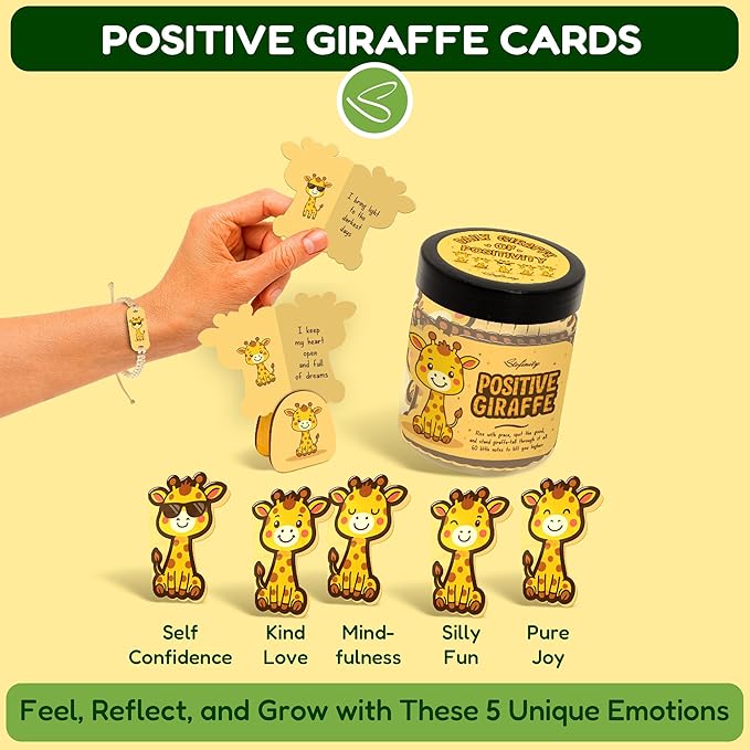 Stofinity Positive Giraffe Gifts For Women - Motivational Affirmation Jar With 60 Affirmation Cards For Women, Inspirational Quotes Cool Friend Birthday Gifts Ideas, Cute Giraffe Desk Accessories