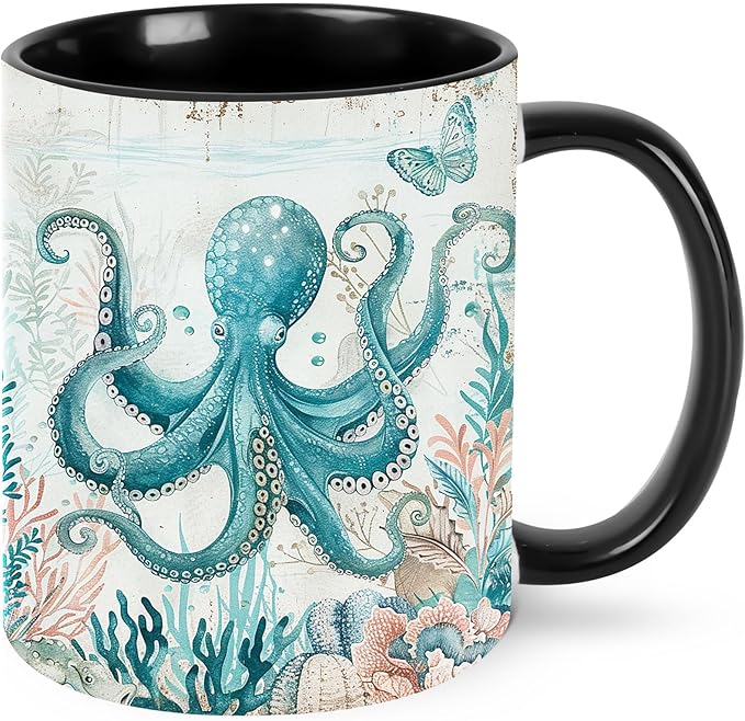Octopus Coffee Mug Funny Ceramic Tea Cup With Handle Dishwasher Microwave Safe for Women 11oz Porcelain