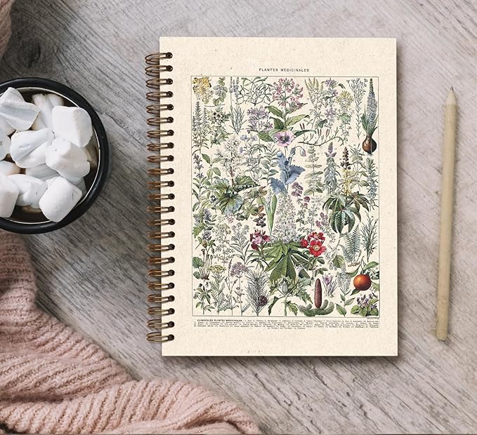 KDHTY Vintage Plant Nature Journal, Medicinal Botanical College Notebook, Medical Notebook, Medicinal Plant Biomedicine Herbalism Learning Spiral Notebook 5.5x8.3
