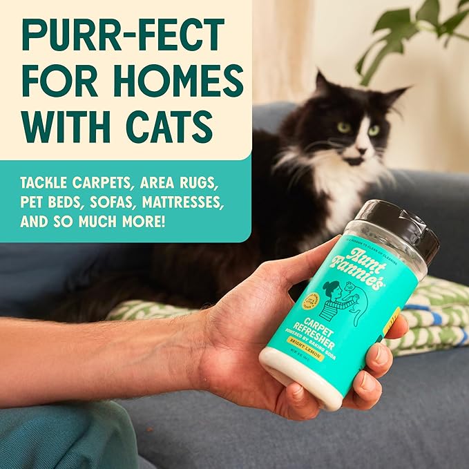 Aunt Fannie's Cat Carpet Refresher, Odor Neutralizing Powder for Homes with Cats, Kittens and Other Pets, Bright Lemon Scent, 16 Ounce (Pack of 1)