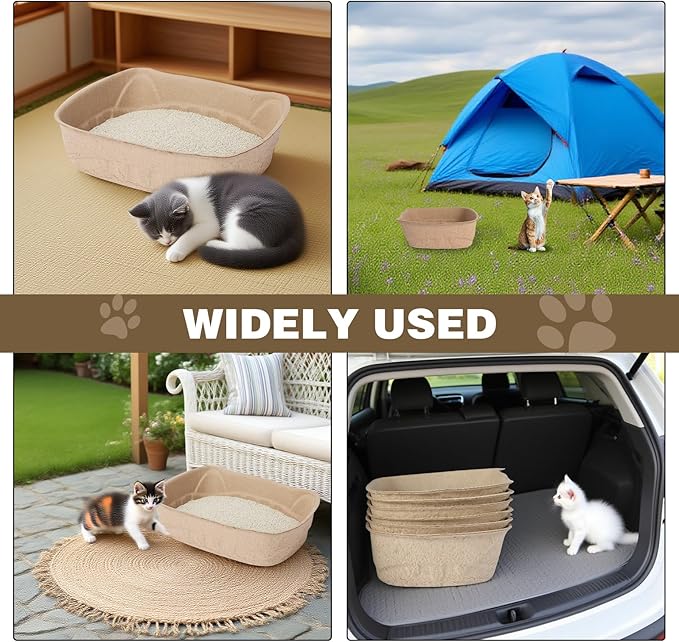 Disposable Cat Litter Boxes 6-Pack, Compact Cat Ear Design, Sturdy Travel Litter Box for Kittens & Small Cats, Recyclable Cardboard Litter Tray for Home, Car & Crate Use