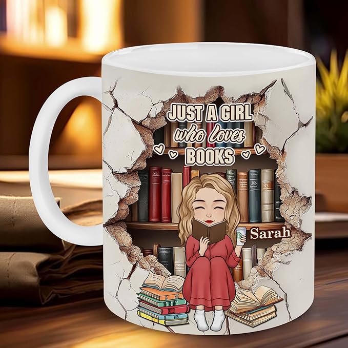 Personalized Book Lover Gifts - Book Lovers Gift For Bookworm, Readers, Librarians, Bookish - Bookshelves Hole In A Wall Mug Custom Avatar - Bookish Gift For Friends, Women, Her