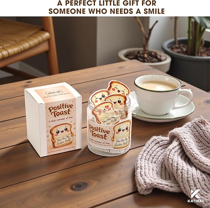 Positive Toast Jar – Cute Toast Love Notes with 60 Romantic Messages, Gifts for Her Him Loved One, Romantic Present for Boyfriend Girlfriend, Funny Wedding Anniversary Birthday Gift for Women Men Couples Wife Husband Valentines Day