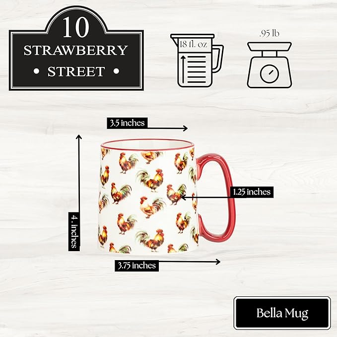 10 Strawberry Street Bella Mug Traditional Rooster, Set of 4