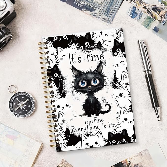 Funny Cat Journal Spiral Notebook, Cat Lover Gifts for Teen Girls, I'm Fine Everything Is Fine, 5.5x8.3 Inch - A17