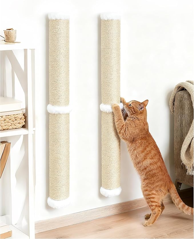 Aechonow 68" Cat Wall Scratcher, 2-Pcs of 34inch Tall Sisal Scratching Post, Wall Mounted Cat Pole for Indoor Large Adult Cats Climb Stretch Play